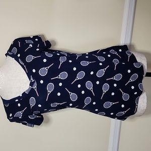Cupio Tennis Print Red White & Blue V-Neck Tee - Size L